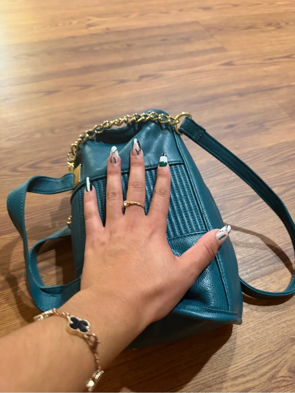 Steve Madden Teal Satchel with Gold Hardware